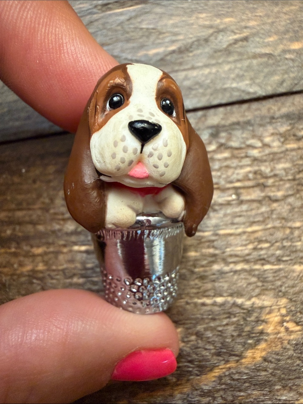 VTG 1989 Hallmark Keepsake Thimble Puppy Dog Christmas Ornament #12 Final